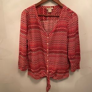 Lucky Brand Red Chevron 3/4 Sleeve Top